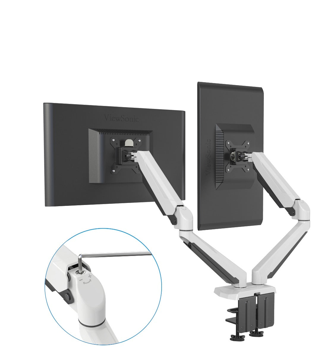 ROCKSTABLE RS-MM011W Monitor arm - Voor 2 schermen - Draai- en kantelbaar - USB 3.0 poort - Microfooningang en audio-uitgang 13-32" inch - Wit/Zwart
