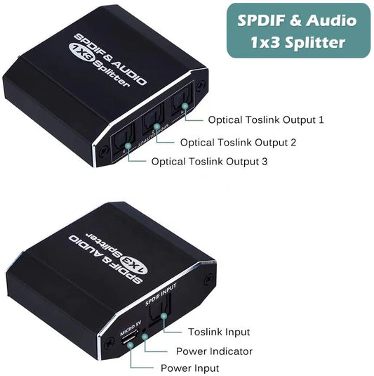 NÖRDIC SGM-144 SPDIF digitale optische audio switch, 3 naar 1, TOSLINK-kabel - Zwart