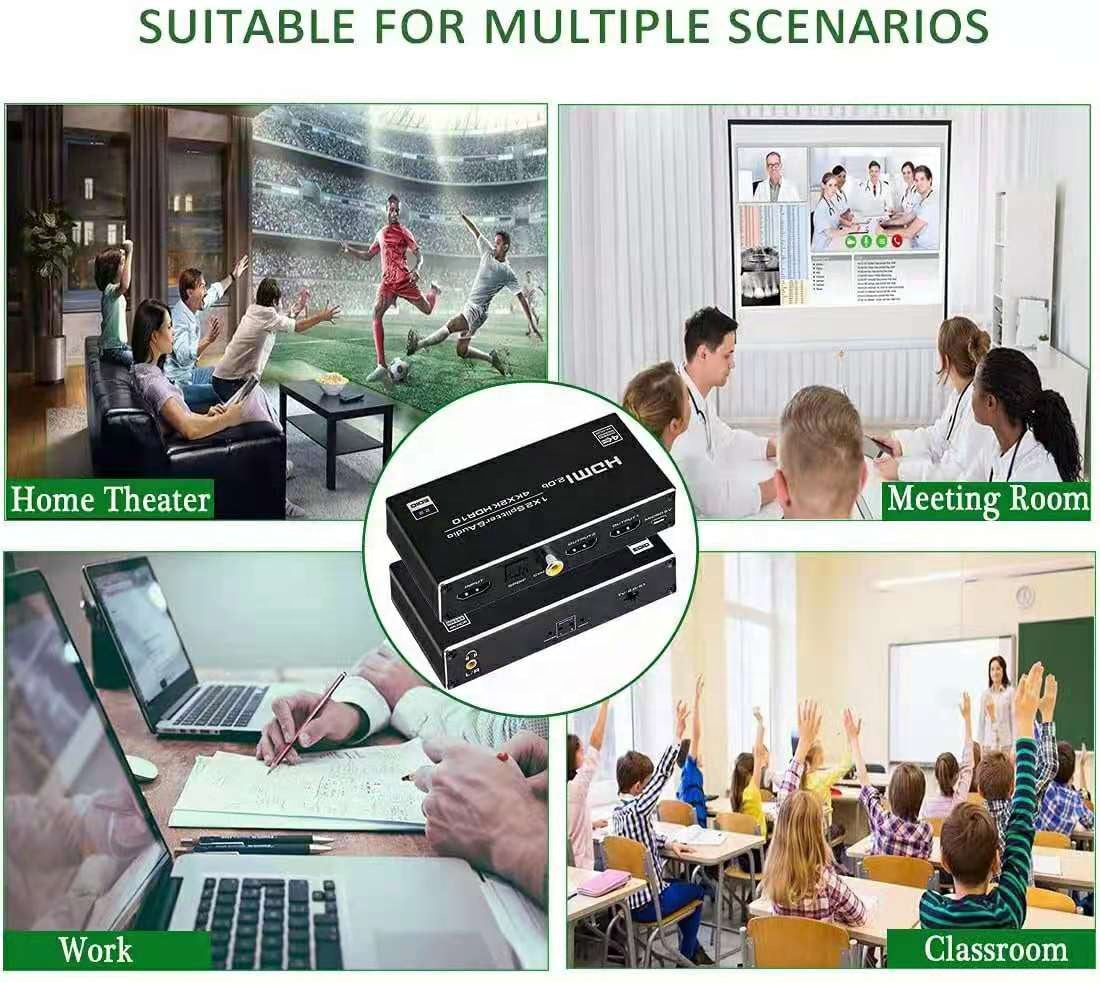 NÖRDIC SGM-190 HDMI splitter 1 naar 2 - 4K60Hz - Toslink, Coax, 3,5mm audio - Zwart