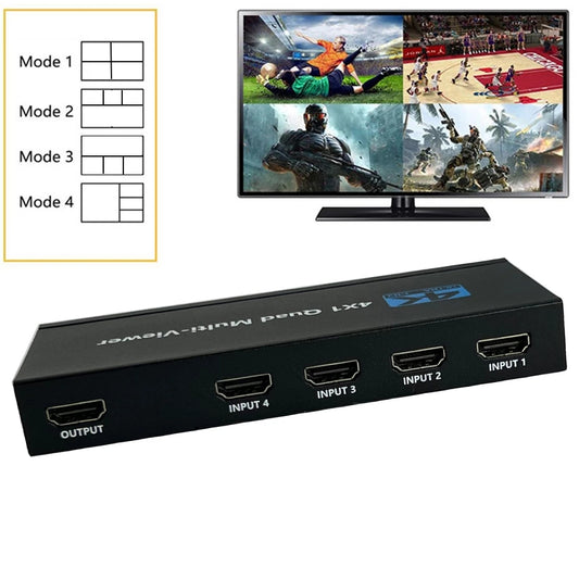 NÖRDIC SGM-212 HDMI Switch 4 naar 1 - Met Multiviewer - 4K30hz - HDCP1.4 - Zwart