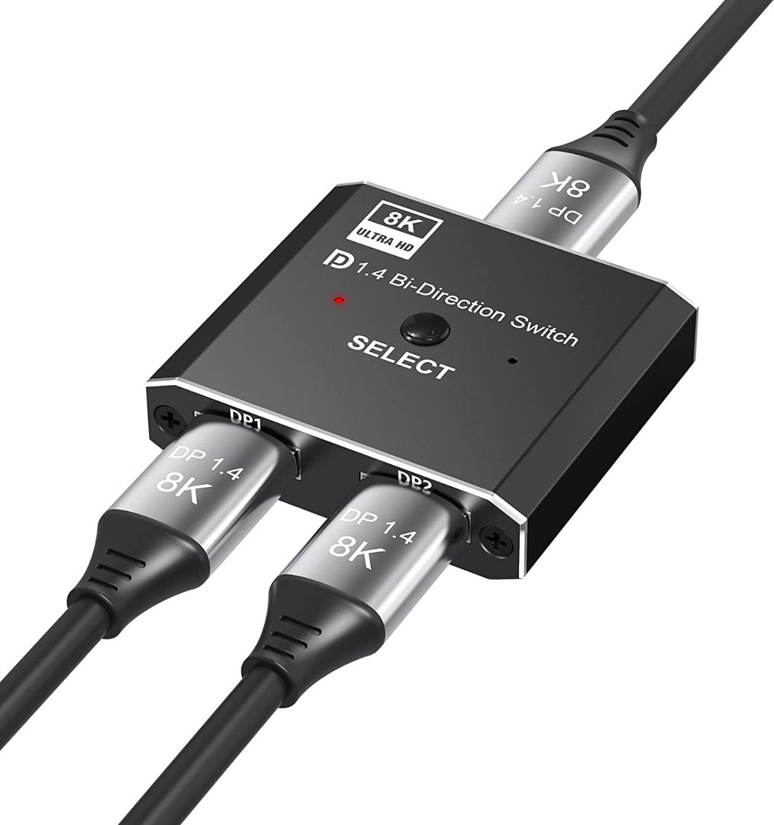 NÖRDIC SGM-213 Displayport switch 2 naar 1 - 8K30Hz - Splitter 1 naar 2 - 4K120hz - Zwart