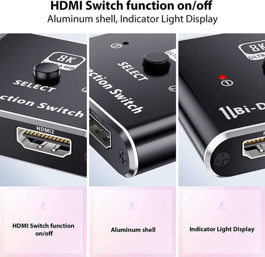 NÖRDIC SGM-215 HDMI Switch 2 naar 1 - 4K120Hz - Splitter 1 naar 2 - 48Gbps - Zwart