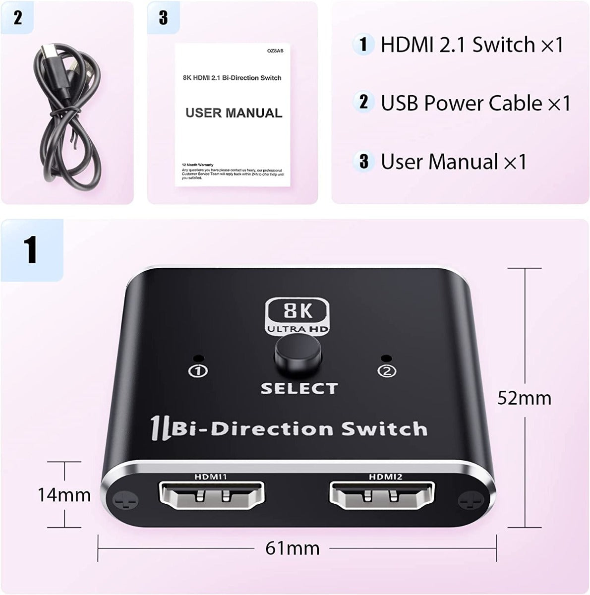 NÖRDIC SGM-215 HDMI Switch 2 naar 1 - 4K120Hz - Splitter 1 naar 2 - 48Gbps - Zwart