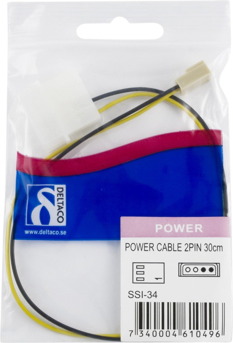 DELTACO SSI-34, 3-pin 4-pin zwart, Wit, Geel kabeladapter/verloopstukje, 30cm