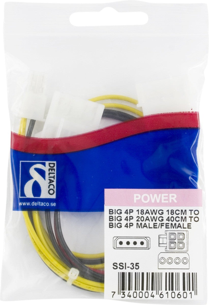 DELTACO SSI-35, 4-pin ATX12V 2 x 4-pin zwart, Rood, Wit, Geel kabeladapter/verloopstukje