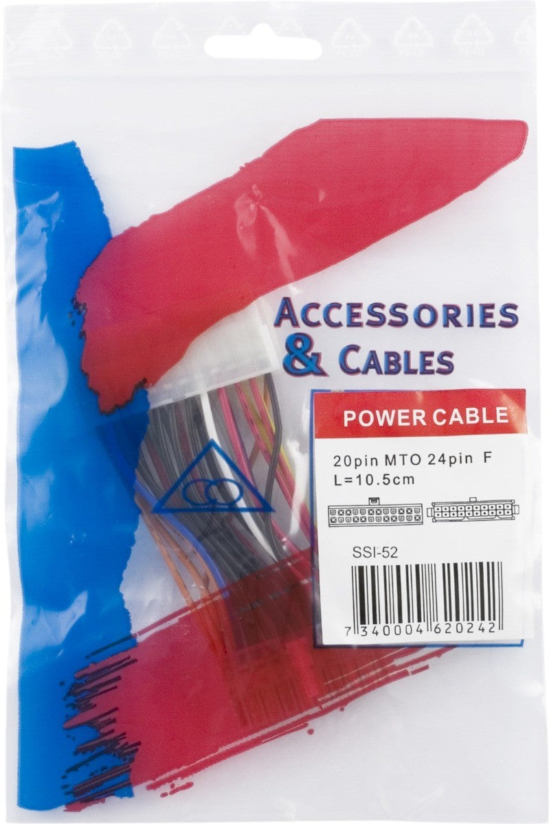 DELTACO SSI-52, Intern ATX (24-pin) ATX (20-pin) Multi kleuren electriciteitssnoer, 10cm