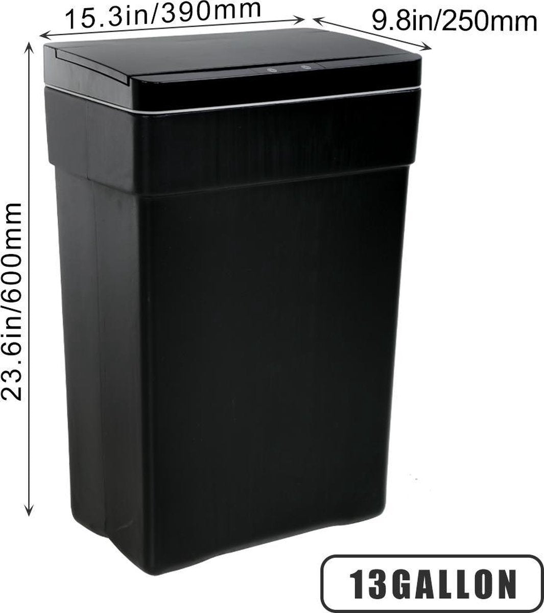 FDW TC-P605-BLACK Sensor Bin - Automatic Touchless Bin - 50 Liter - Black