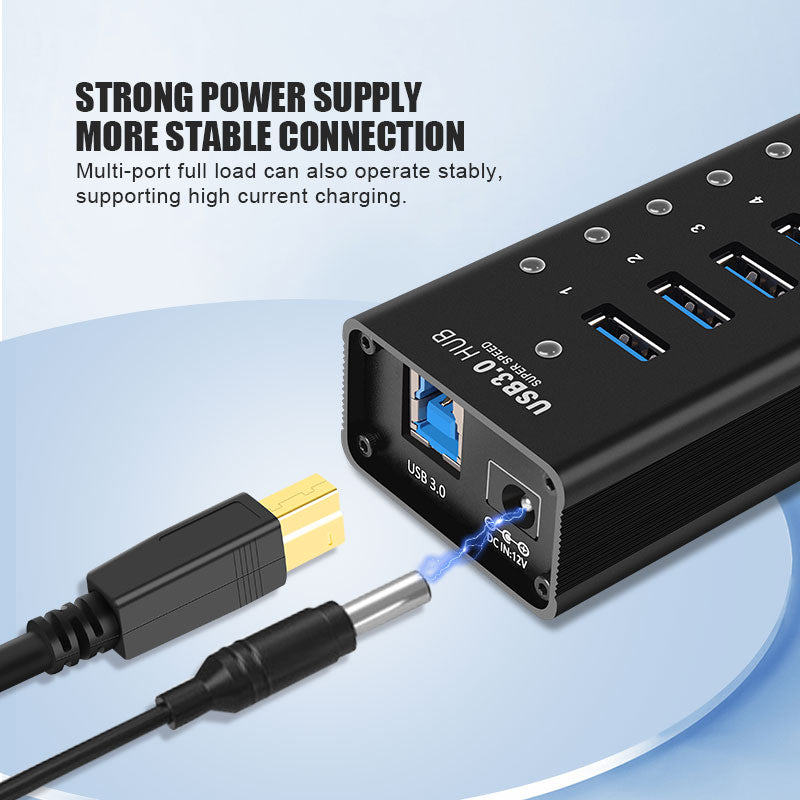 NÖRDIC USB-HUB410 USB Hub - 11 Poorten - USB 3.0 - 5Gbps - Met schakelaar - Zwart