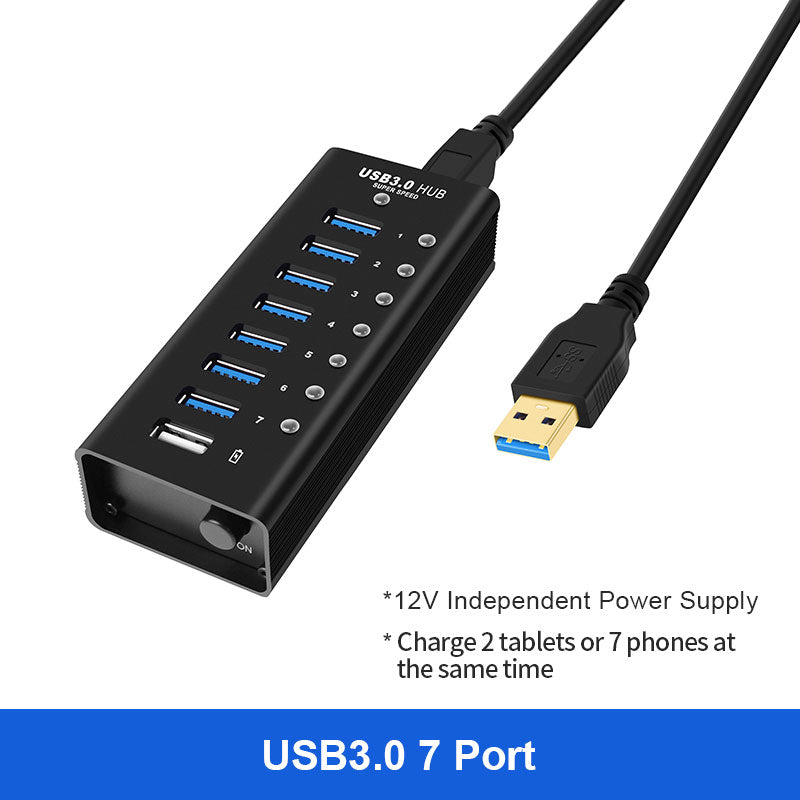 NÖRDIC USB-HUB47 USB hub - 8 Poorten - USB3.0 - 5Gbps - Met schakelaar - Zwart