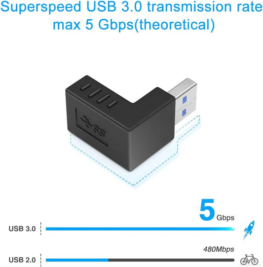 NÖRDIC USB3-108 USB 3.1 Right Angle Adapter - Male to Female - 5 Gbps - Black
