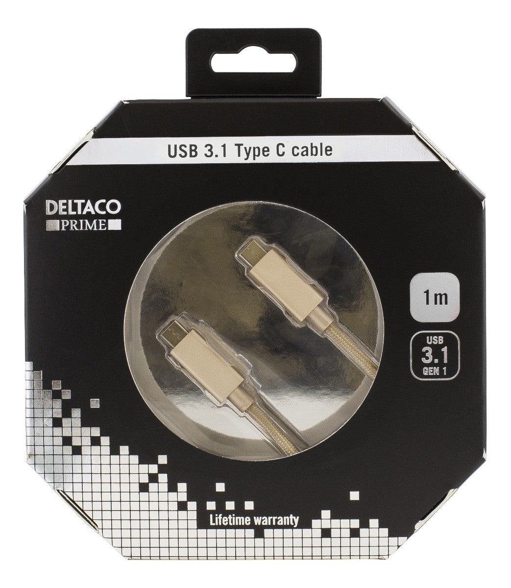 Deltaco USBC-1259 fabric USB-C cable 1 meter USB type C USB 3.1 Gen 1 to USB Type C gold