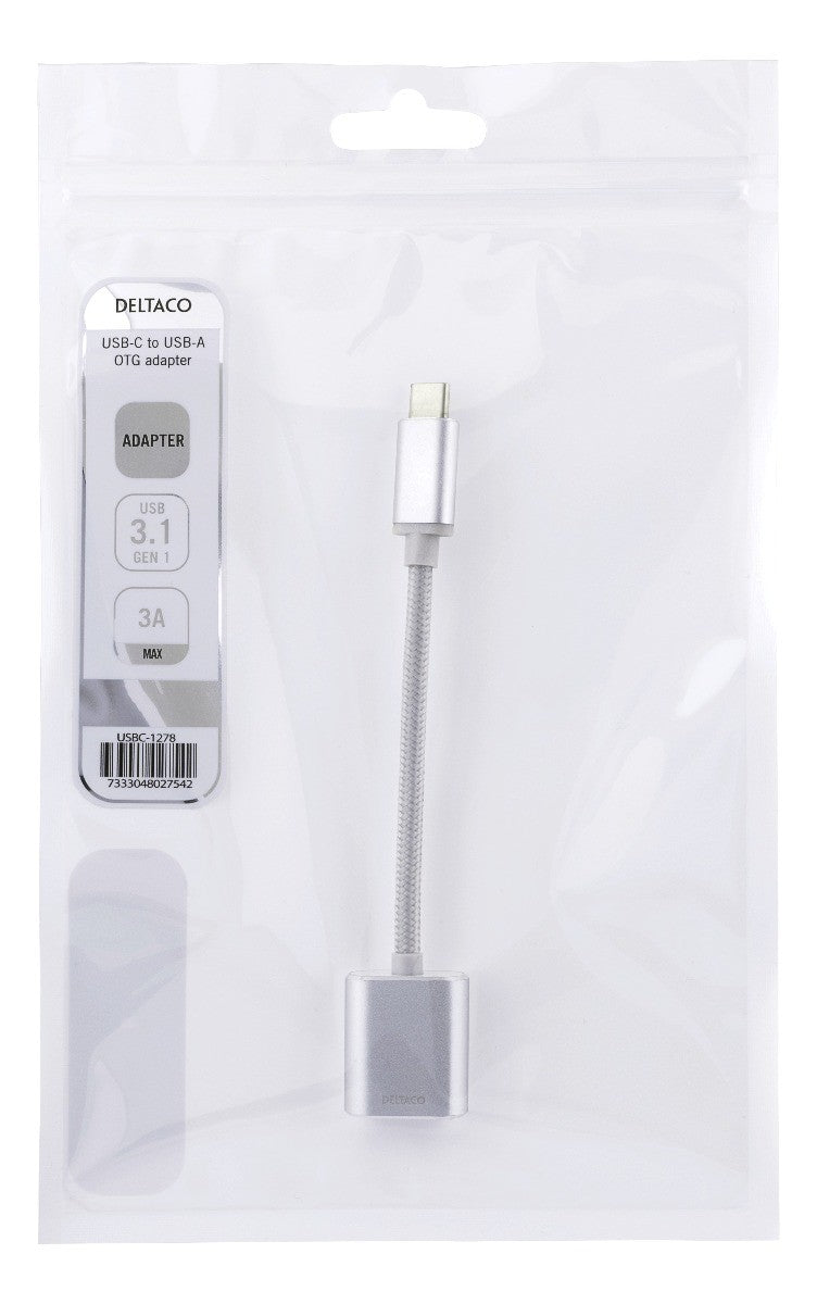 DELTACO USBC-1278 USB-C naar USB-A OTG adapter - USB 3.1 Gen1 max. 3A - Zilver