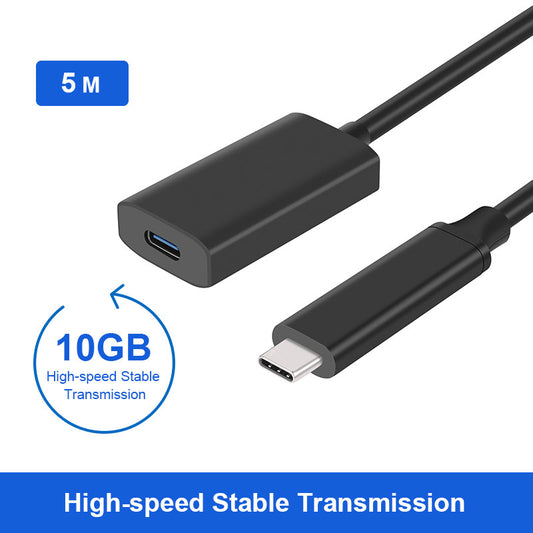 NÖRDIC USBC-400 Actieve USB-C verlengkabel - Male naar female - 3.2 Gen 2 - 10Gbps - 5 m - Zwart