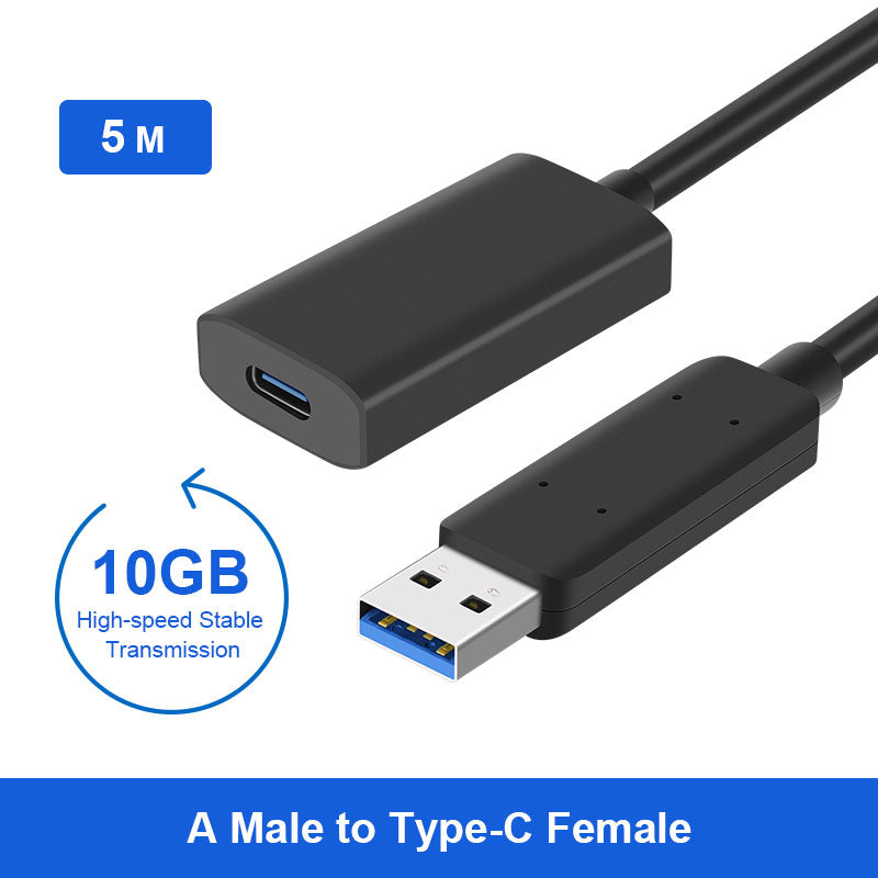 NÖRDIC USBC-401 Actieve USB-A naar USB-C verlengkabel - Male naar female - 3.2 Gen 2 - 10Gbps - 5 m - Zwart