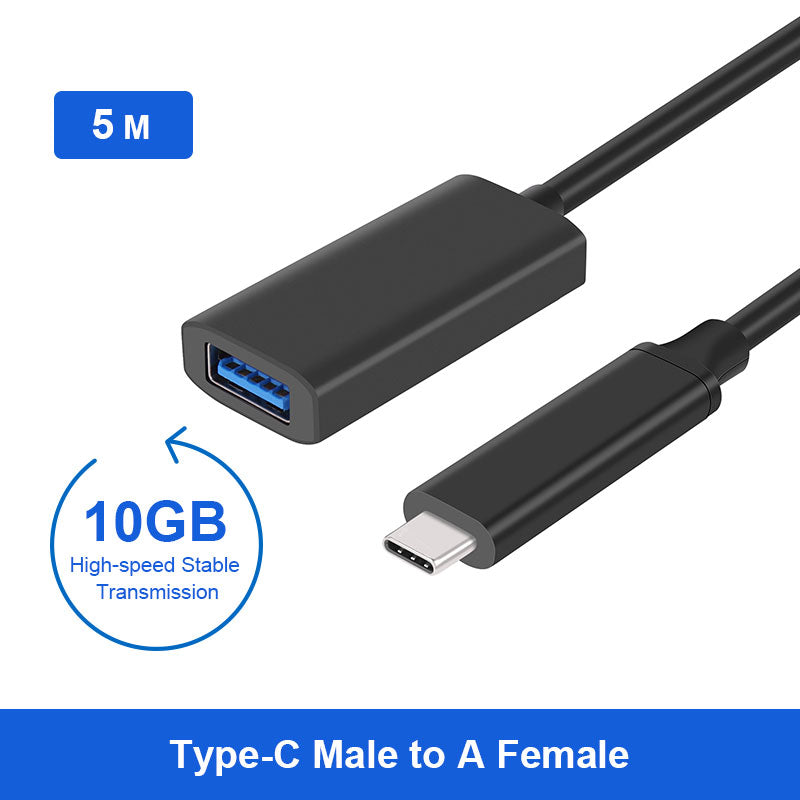 NÖRDIC USBC-402 Active USB-C to USB-A extension cable - Male to female - 3.2 Gen 2 - 10Gbps - 5 m - Black