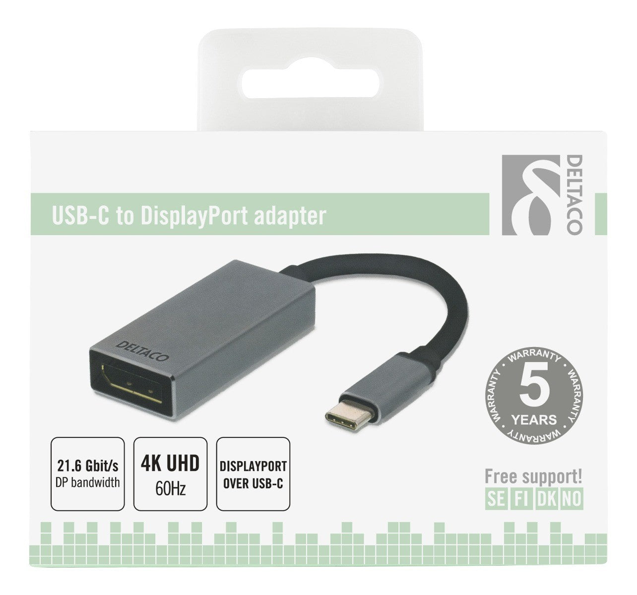 DELTACO USBC-DP2 USB-C naar DisplayPort adapter - 3840x2160 in 60Hz - Space grey