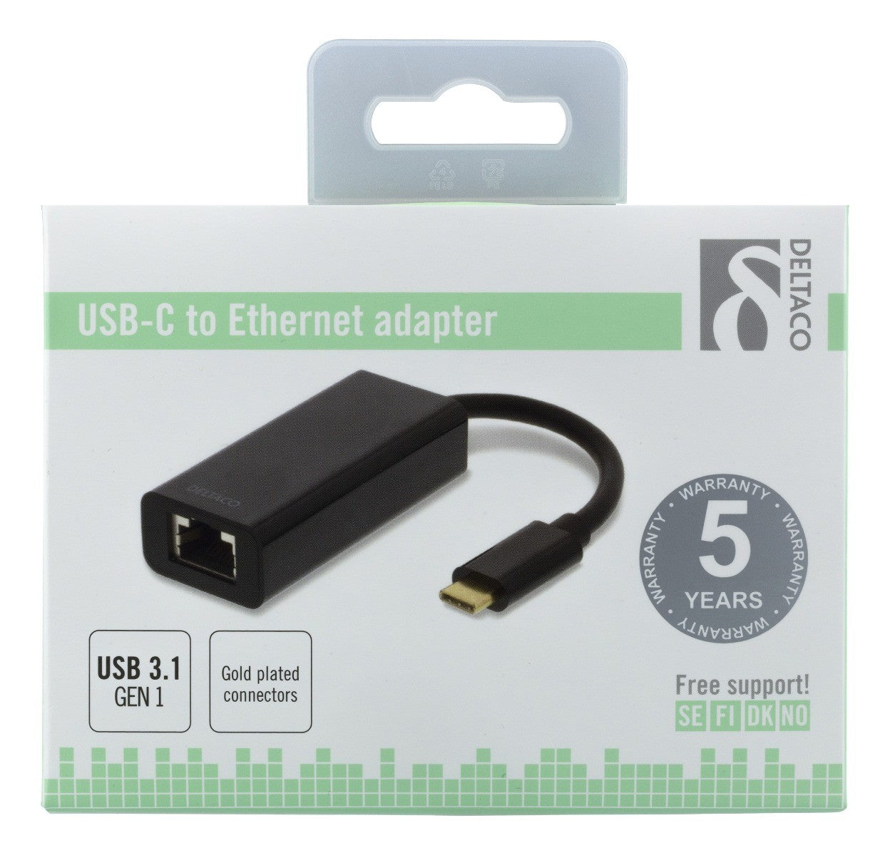 DELTACO USBC-GIGA USB 3.1 Netwerk adapter - Gigabit - 1xRJ45 - Zwart