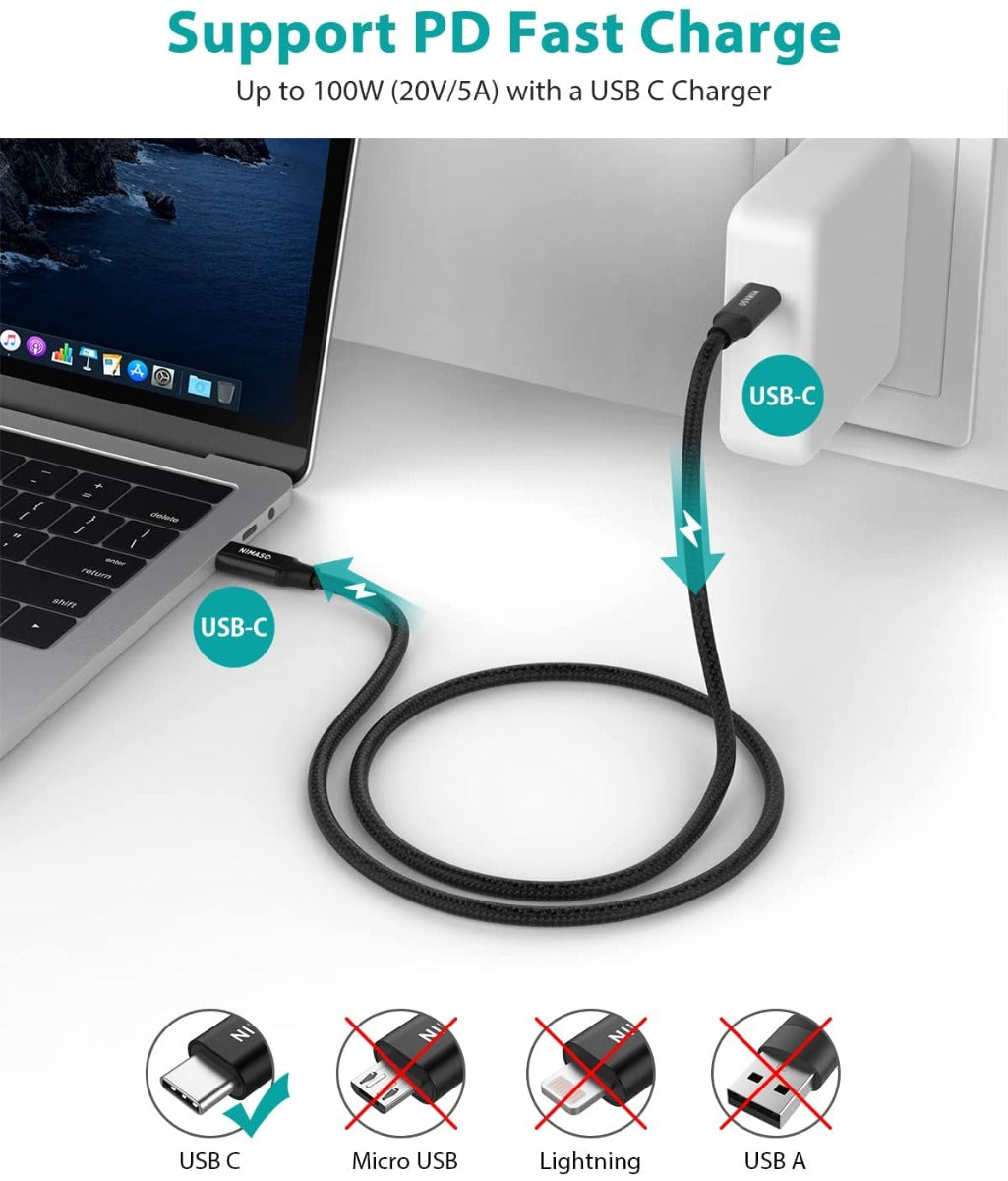 NÖRDIC USBC-N1014 USB-C naar USB-C kabel - USB3.2 Gen2 - PD100W - 10Gbps - E-marker - 2m - Zwart