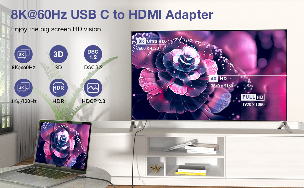 NÖRDIC USBC-N1301 USB-C naar HDMI 2.1 Adapter - 8K60Hz - Thunderbolt 4 - Mat Grijs