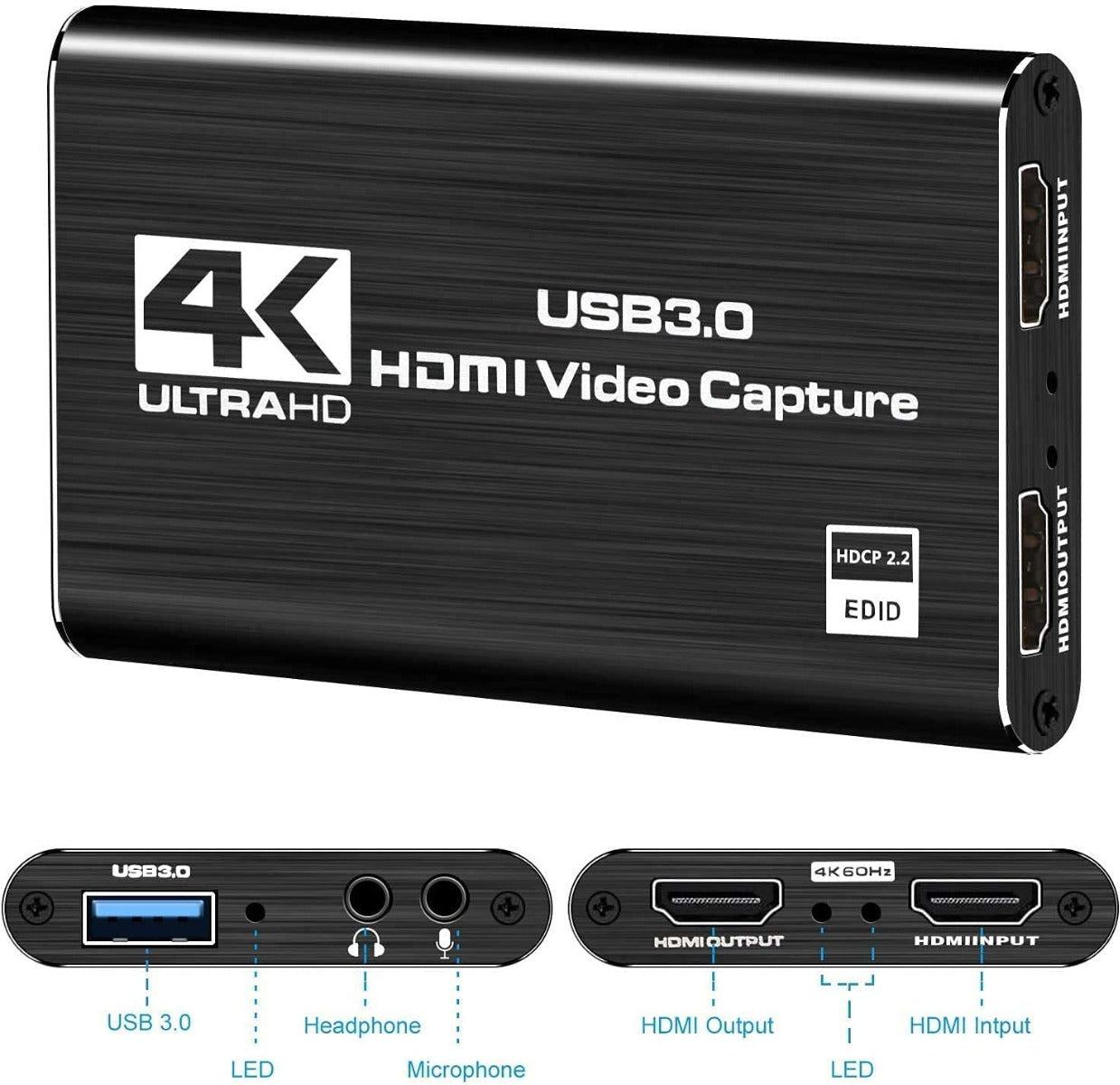 NÖRDIC VDCP-2 HDMI naar HDMI adapter - 4K 60Hz - USB3.0 - Zwart