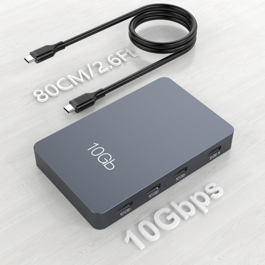NÖRDIC USBC-HUB77 - 7poorts USB-C Hub - 3x USB-A 3.1 5Gb/s - 3x USB-C 3.2 10Gb/s - USB-C oplaadpoort 100W - Donkergrijs