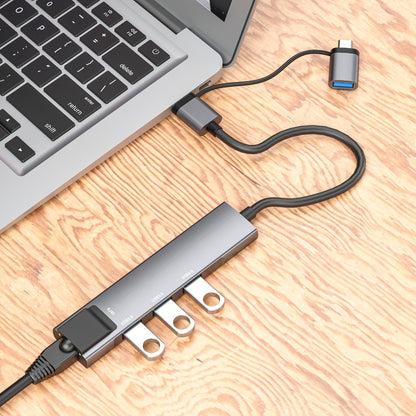 NÖRDIC USB-HUB8 - USB-C - USB-A 3.1 - Ethernet Giga netwerkadapter - 3xUSB3.1 hub - Aluminium