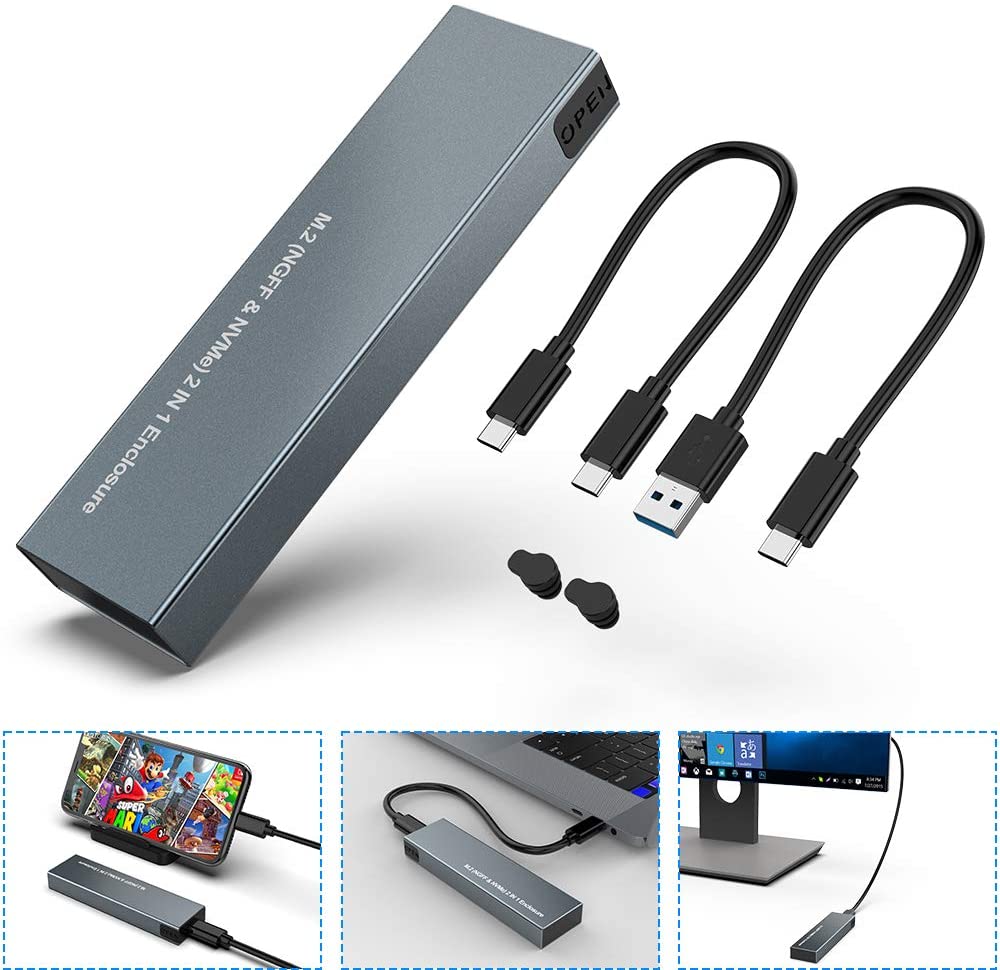 NÖRDIC M.2 SSD enclosure - USB-C and USB-A - For NVMe and SATA SSD - Suitable for Smartphone, PC &amp; Tablet
