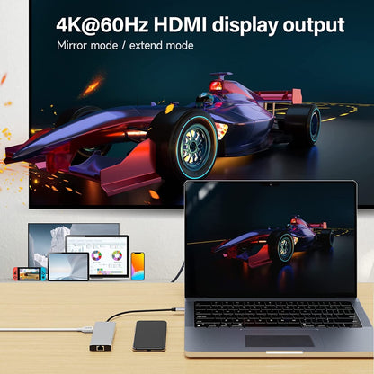 NÖRDIC DOCK-165 1 to 11 USB-C Docking Station - 1xHDMI 4K60Hz - 5xUSB3.0 - 5Gbps - 1xRJ45 - 1xAUX - 1xSD - 1xPD100W