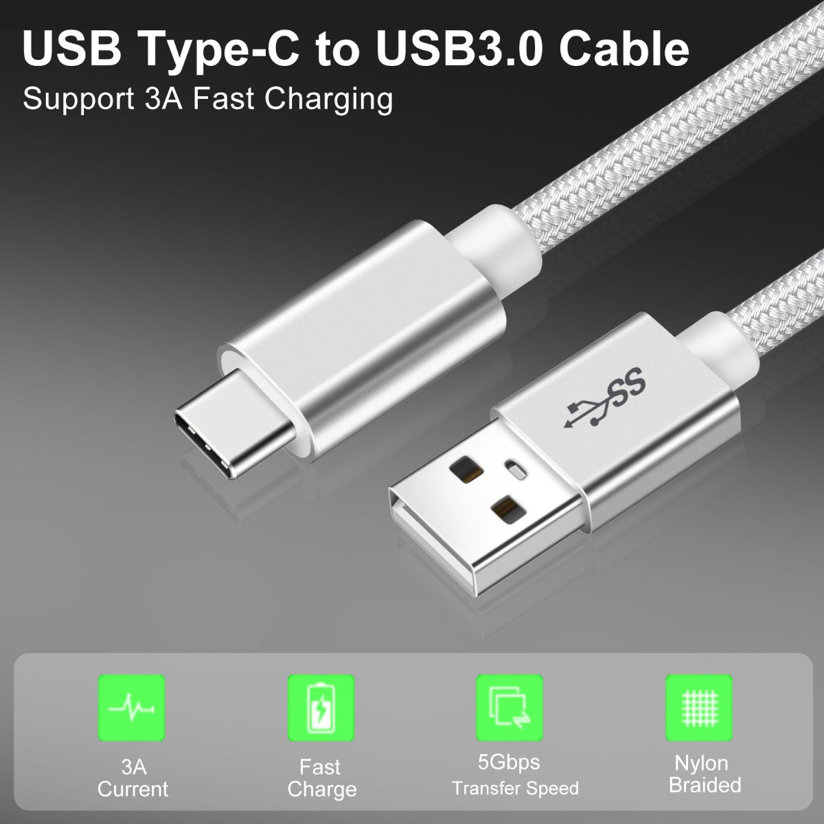 NÖRDIC USBC-N1093 USB-C naar USB-A kabel - USB3.1 Gen1 - 1.5m - Wit