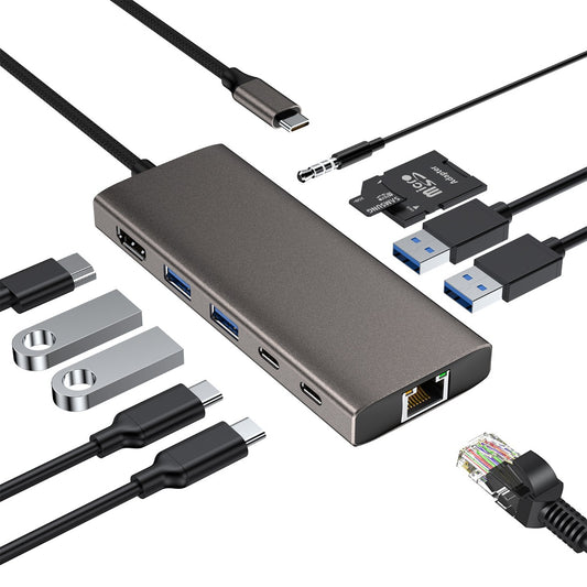 NÖRDIC DOCK-165 1 tot 11 USB-C Dockingstation - 1xHDMI 4K60Hz - 5xUSB3.0 - 5Gbps - 1xRJ45 - 1xAUX - 1xSD - 1xPD100W
