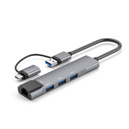 NÖRDIC USB-HUB8 - USB-C - USB-A 3.1 - Ethernet Giga netwerkadapter - 3xUSB3.1 hub - Aluminium