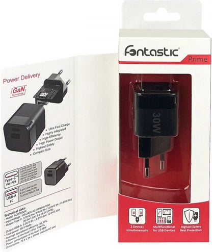 Fontastic 261350 Charger USB-A to USB-C - Fast Charger - 30W - Black