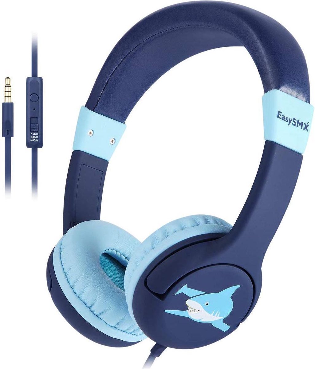 EasySMX KM-SHARK, Kids Headphones with Volume Limit, Headphones for iPod, iPad, iPhone, Android and Mobile Phones, Blue