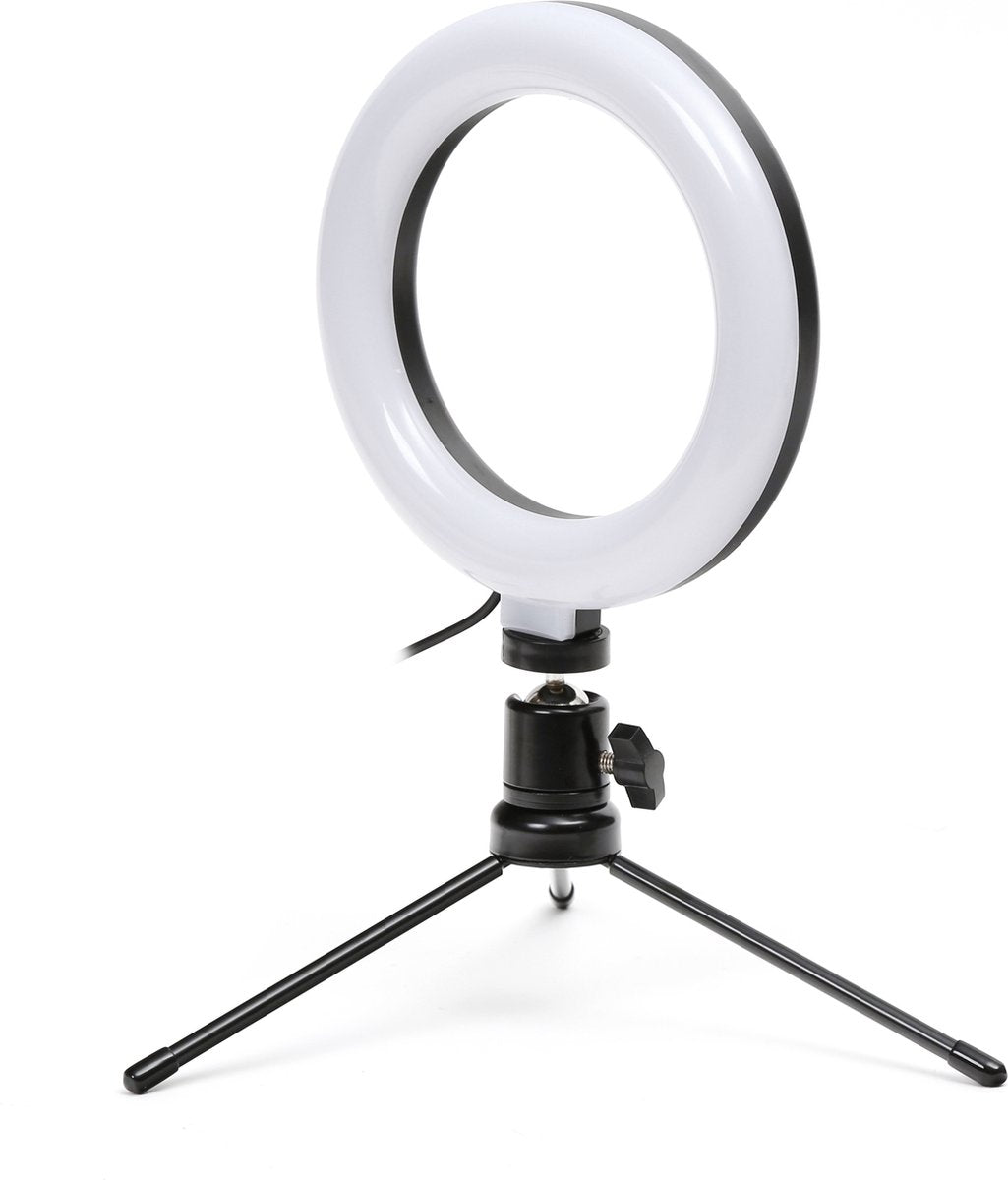 Platinet PMRL6 Ring lamp - Vlogging lichtring 6 inch - Inclusief Tripod - Zwart