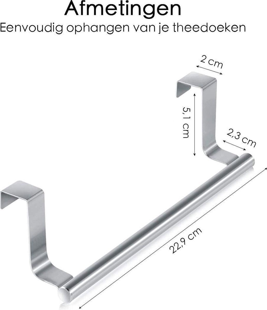 2 stuks keuken handdoekenrek - deurhanger - RVS - 23.5cm