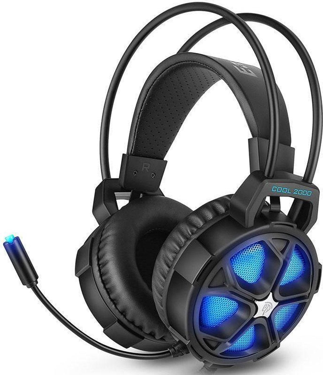 EasySMX COOL2000-BLUE Over-ear gaming headset met microfoon, LED  verlichting, Zwart/blauw