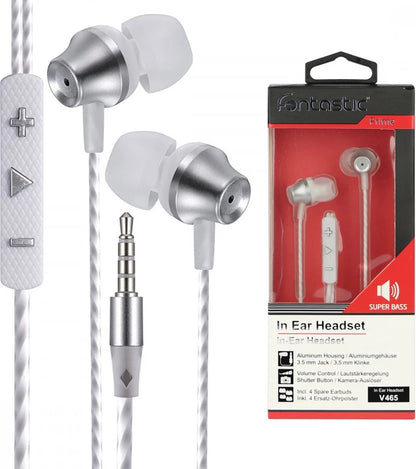 Fontastic 253768 In-Ear Headset - Earphones with Microphone - Camera Release - White/Anthracite