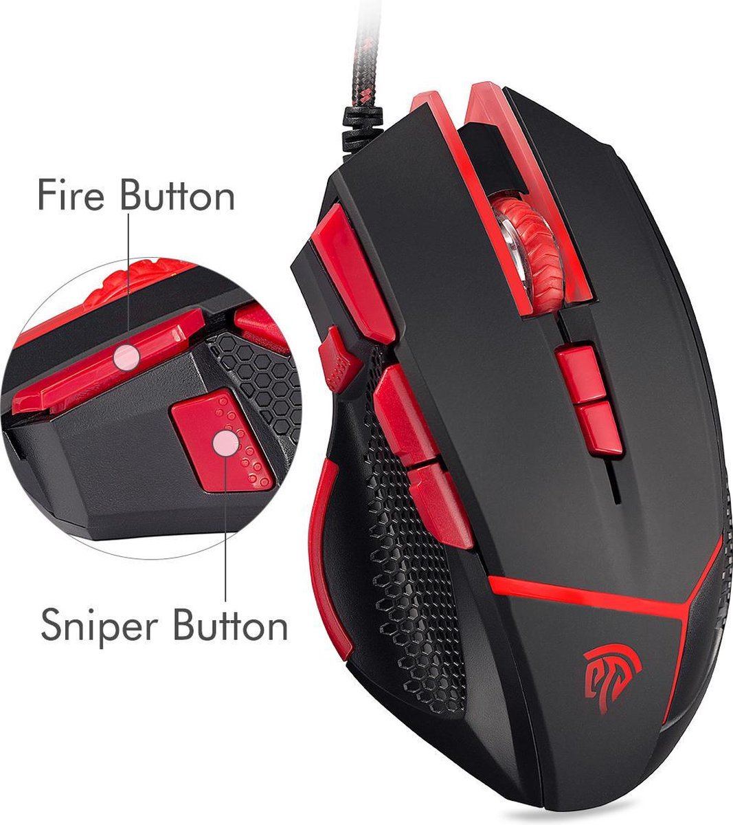 EasySMX V18 USB gaming muis, LED, 4200 DPI, Ergonomische muis, zwart/rood