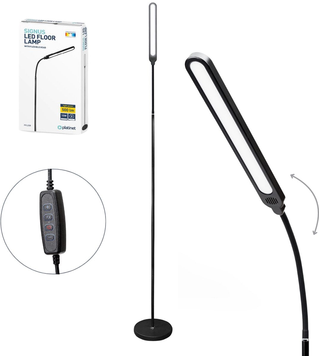 Platinet Signus LED Vloerlamp - Staanlamp Woonkamer - Lamp Slaapkamer - Dimbaar - 150cm