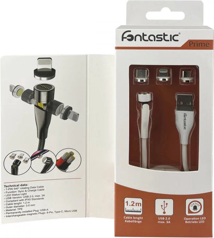 Fontastic 257063 Magnetische USB naar USB-C kabel - Micro-USB, Lightning - 1.2m - Wit