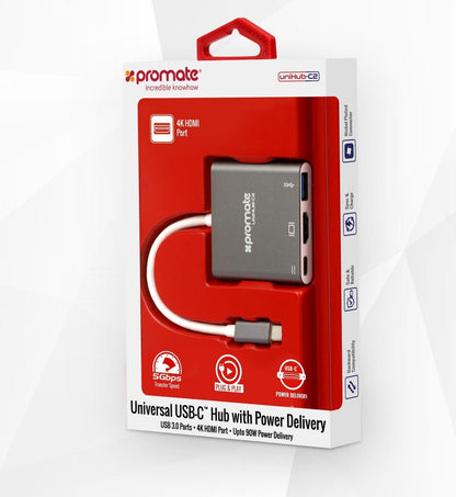 Promate Unihub-C2 USB-C Hub naar USB 3.0 - 4K HDMI en USB-C