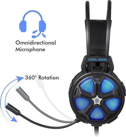 EasySMX COOL2000-BLUE Over-ear gaming headset met microfoon, LED  verlichting, Zwart/blauw