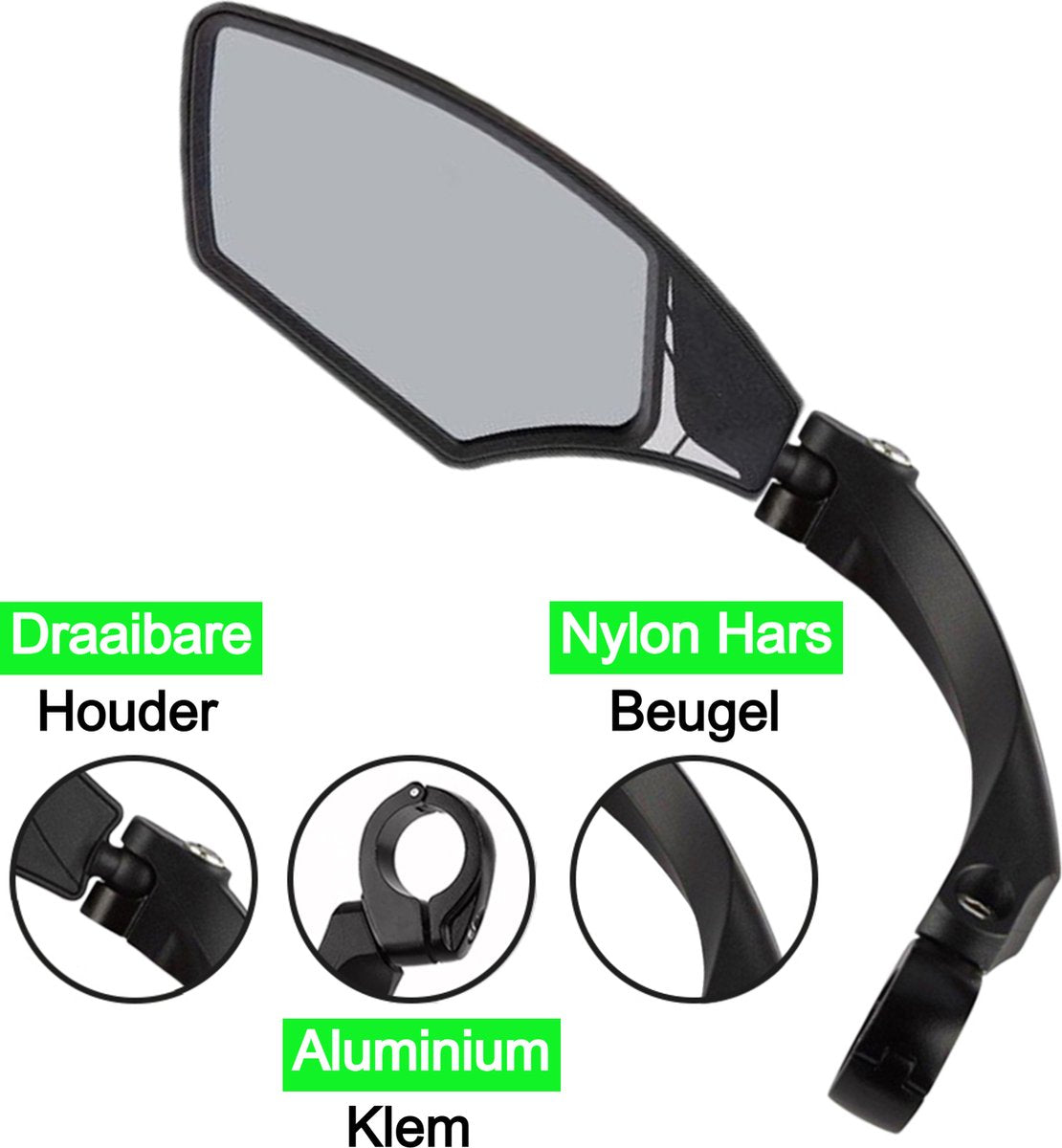 Fietsspiegel – Links – Licht Dimmend Glas – Ebike – 360° Verstelbaar