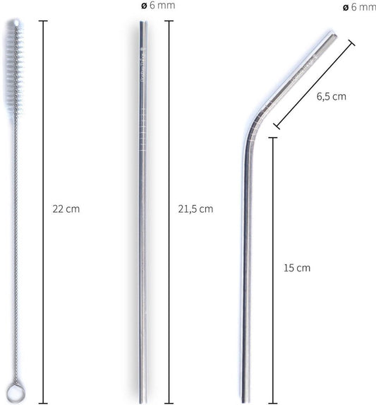 Edelstahl-Trinkhalme – 10er-Set (8 Strohhalme + 2 Bürsten) – Trinkhalme aus Edelstahl – 4 gerade und 4 gebogene