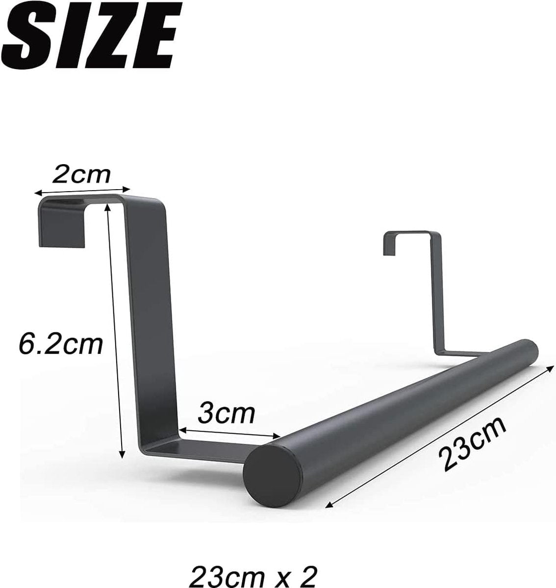 2 stuks keuken handdoekenrek - deurhanger - RVS - 23.5cm - zwart