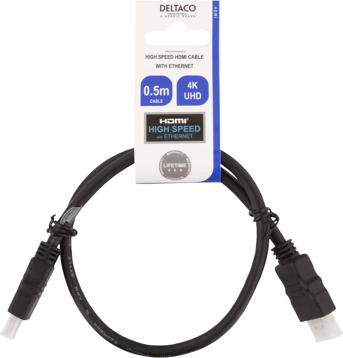 DELTACO HDMI-905, HDMI naar HDMI kabel, Ultra High speed, 4K, 60Hz, 0,5 m, zwart