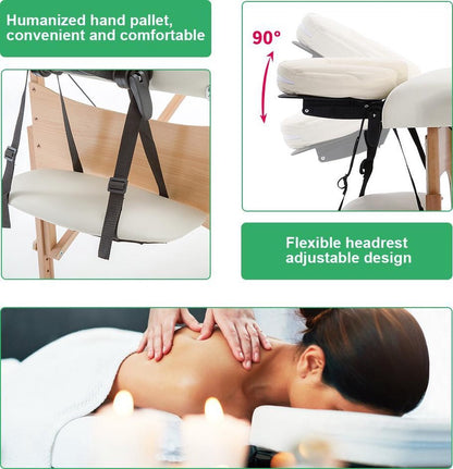 BestMassage MT-T1-Cream, Massage table portable massage bed, 186 cm, height adjustable and double folding, with carrying bag, Cream (beige)