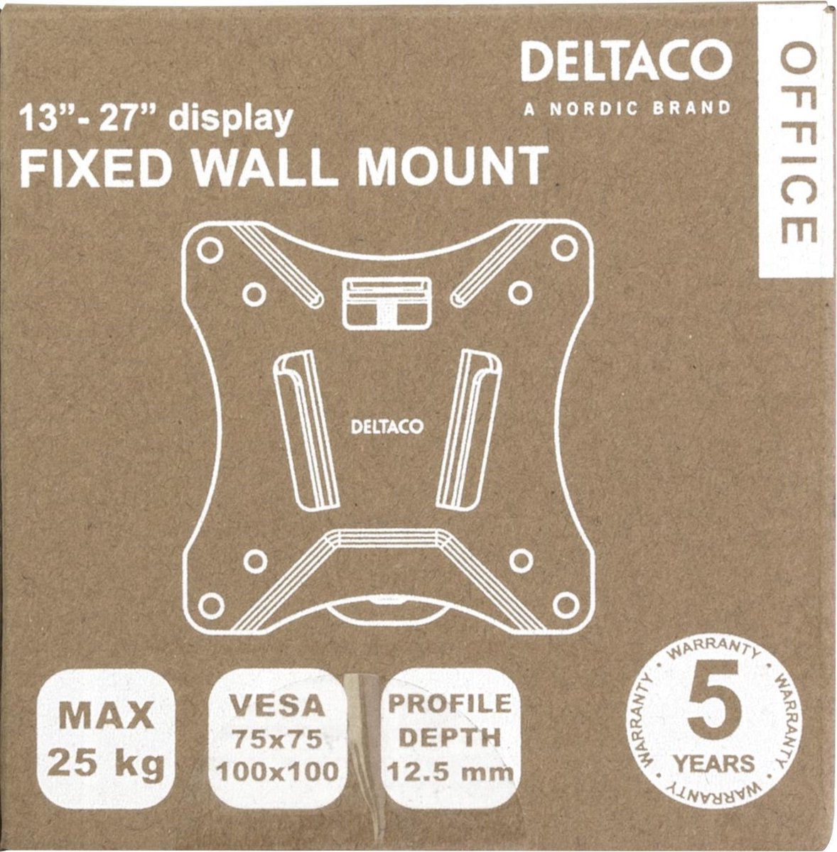 DELTACO ARM-0100 Wall bracket suitable for flat screens from 13 to 27 inches - Black