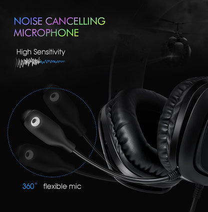EasySMX VG-C158 Over-ear gaming headset with microphone, RGB LED, 7.1 Surround sound, black