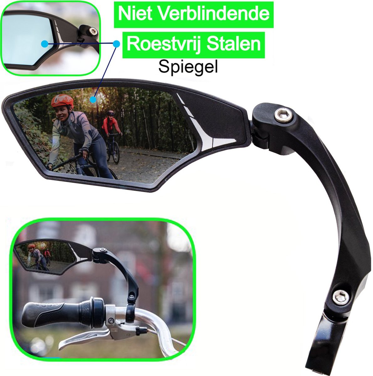 Fietsspiegel – Links – Licht Dimmend Glas – Ebike – 360° Verstelbaar